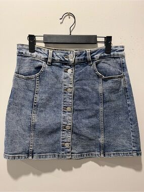 MNG Jeans Button-Front Denim Mini Skirt 80s Vintage Wash Size S